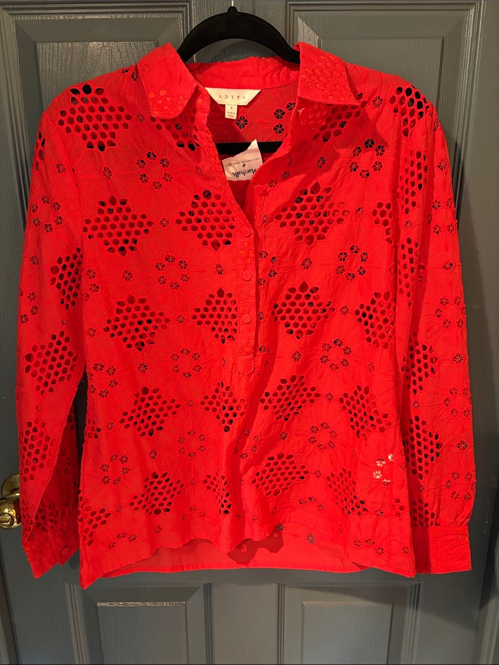 Adiva Red Eyelet Button-Front Blouse